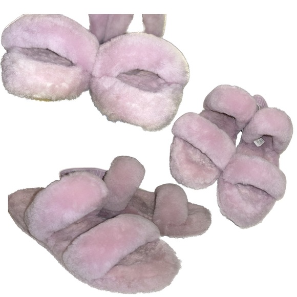 UGG “Oh-Yeah” Baby Pink Sheepskin Platform Wedge Sling Back Slippers Size 10 - Picture 7 of 12